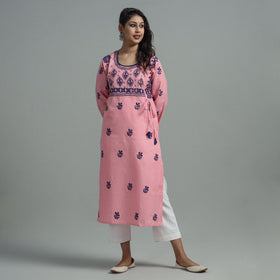 Chikankari Hand Embroidered Cotton Long Kurta for Women