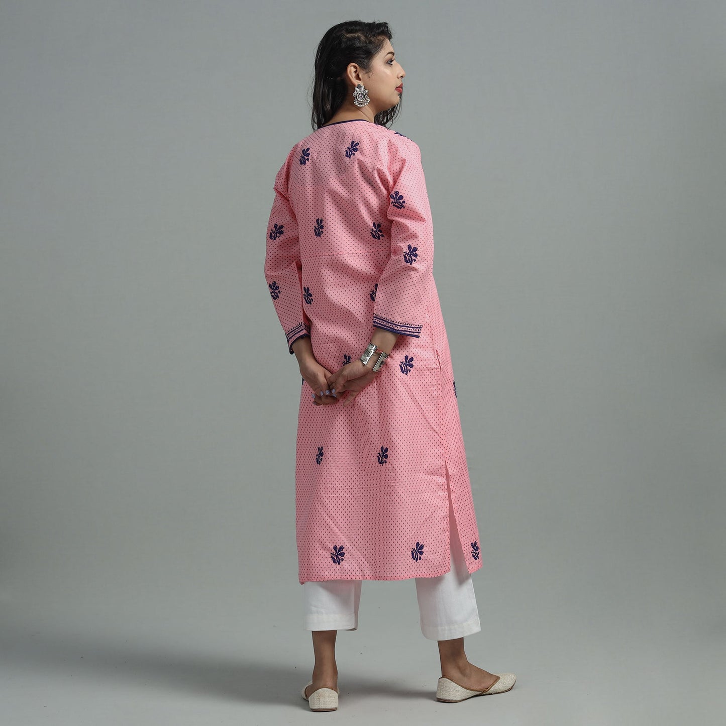 Chikankari Hand Embroidered Cotton Long Kurta for Women