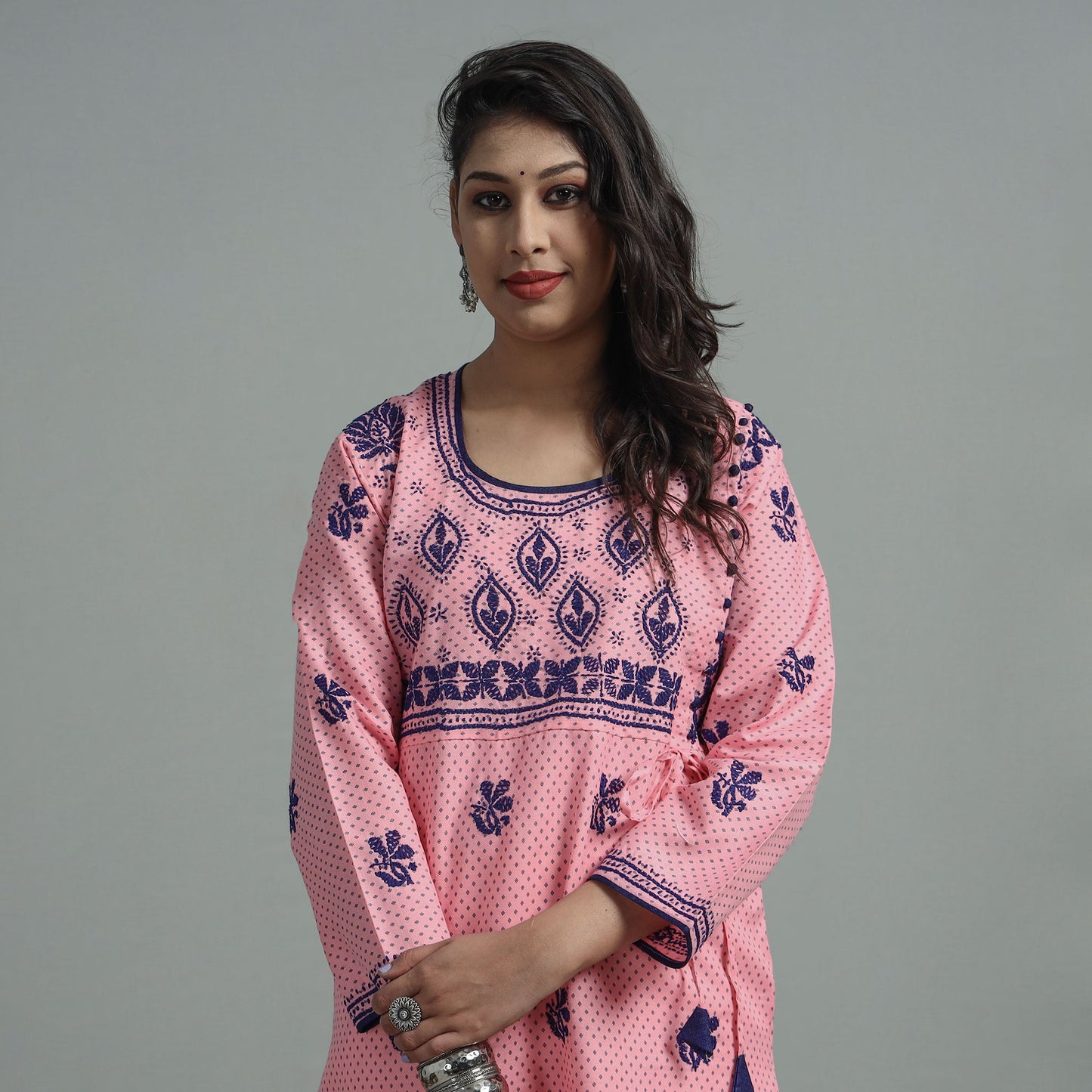 Chikankari Hand Embroidered Cotton Long Kurta for Women