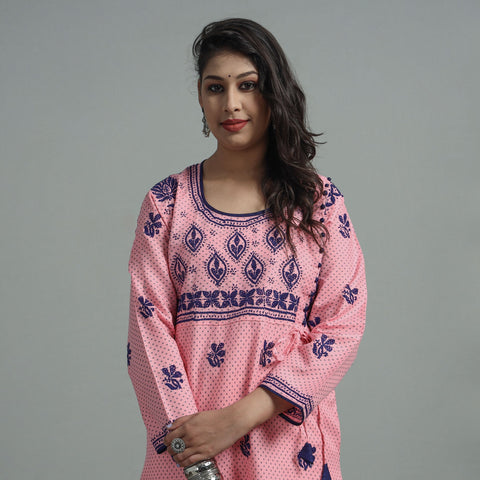 Chikankari Hand Embroidered Cotton Long Kurta for Women