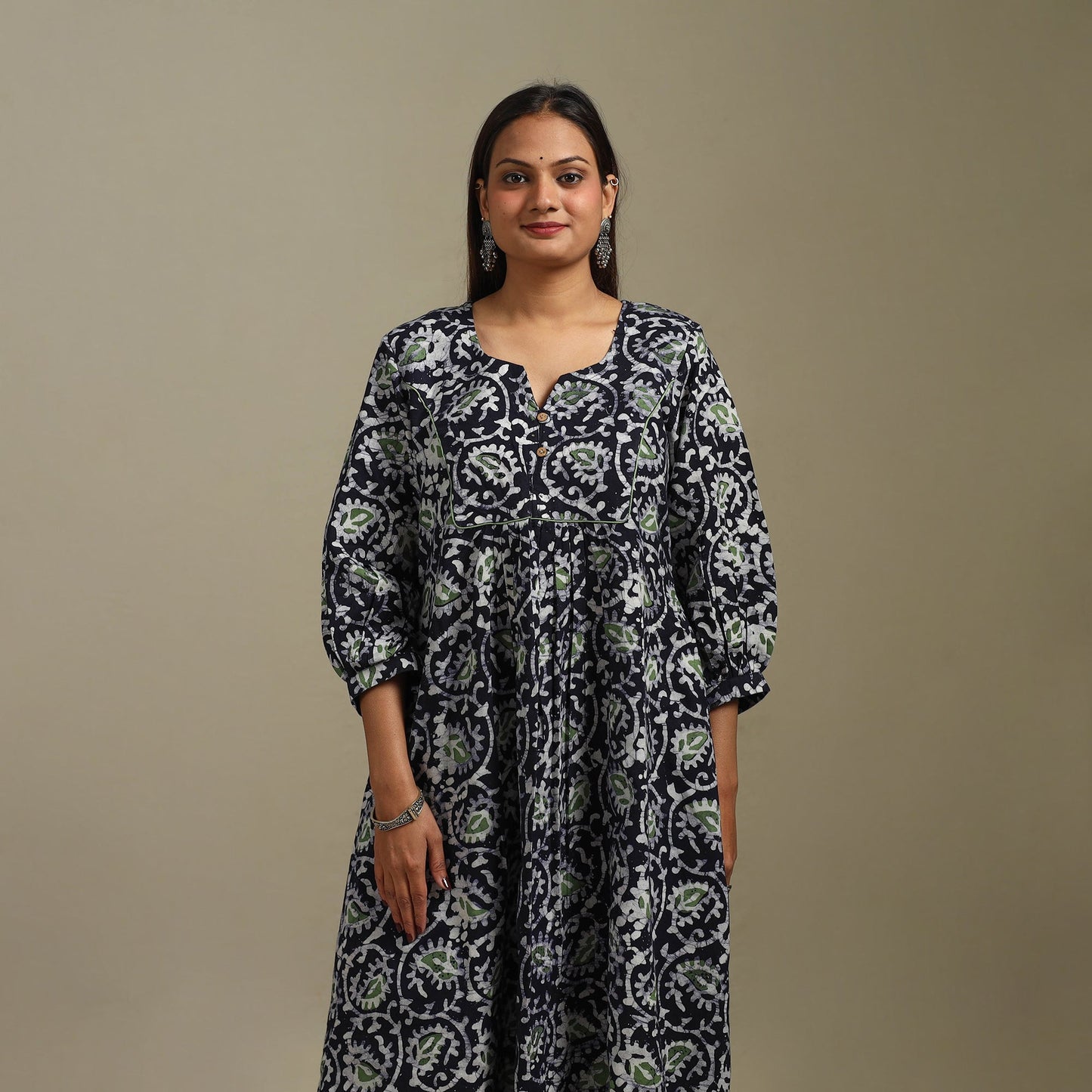 Flared cotton hand batik kurta for women 07 - handcrafted