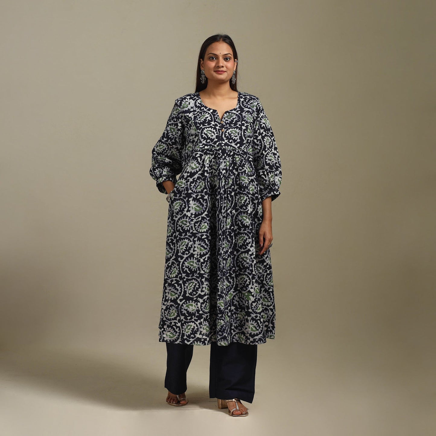 Flared cotton hand batik kurta for women 07 - handcrafted