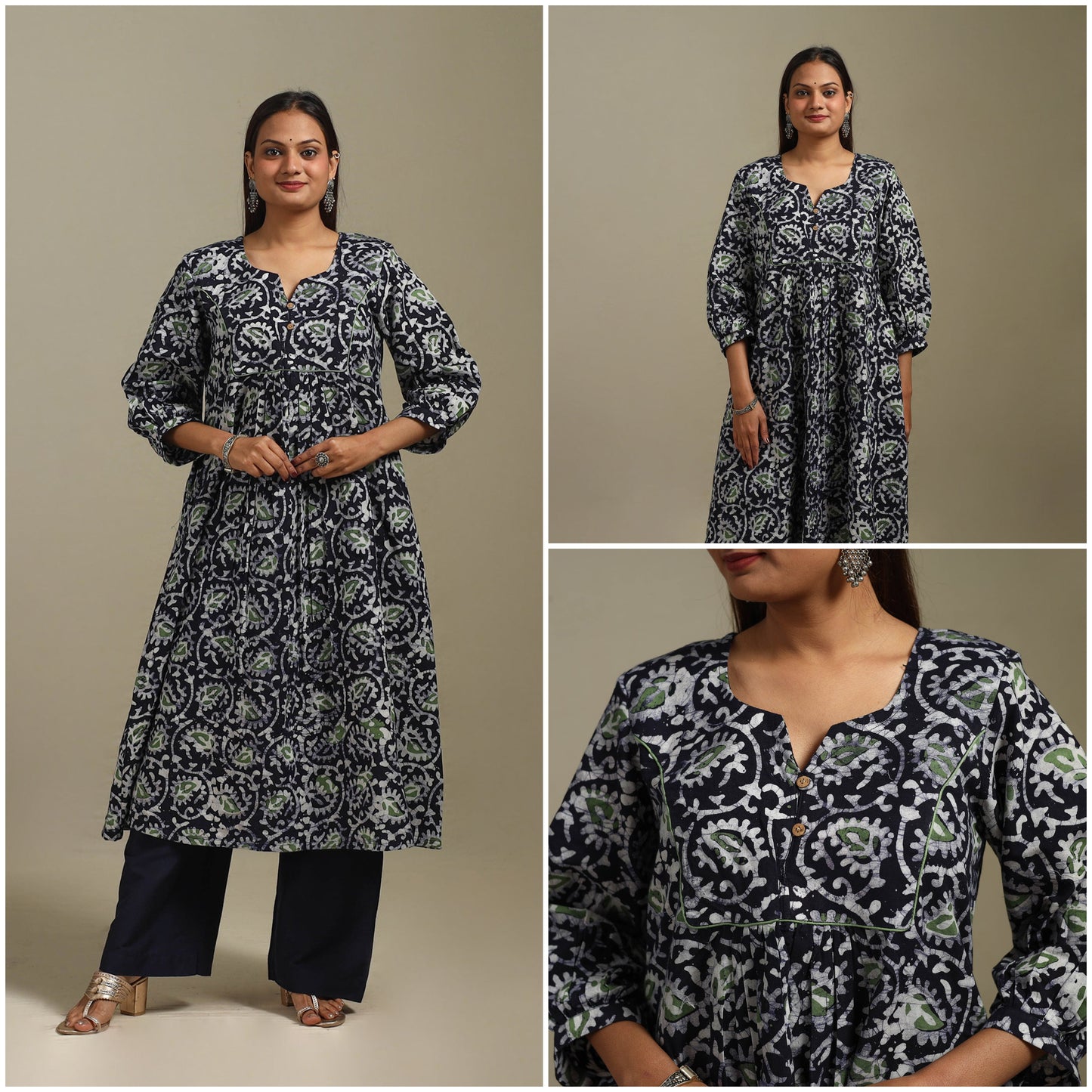 Flared cotton hand batik kurta for women 07 - handcrafted