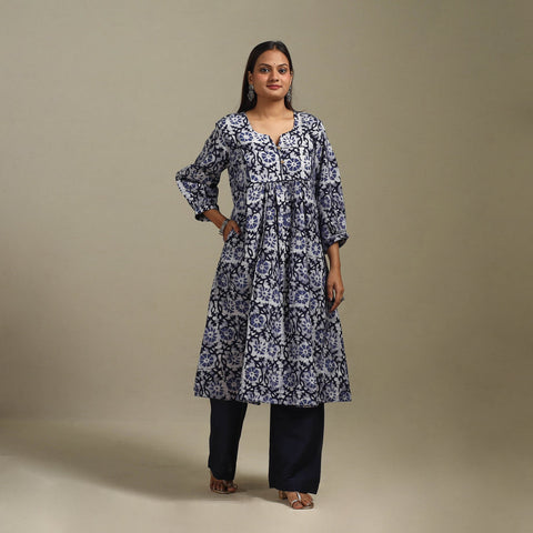 Flared cotton hand batik kurta for women 08 - handcrafted