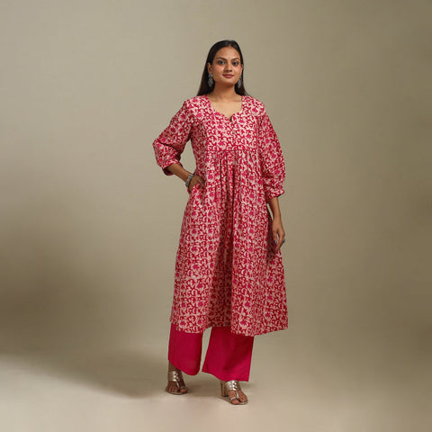 Flared cotton hand batik kurta for women 09 - handcrafted