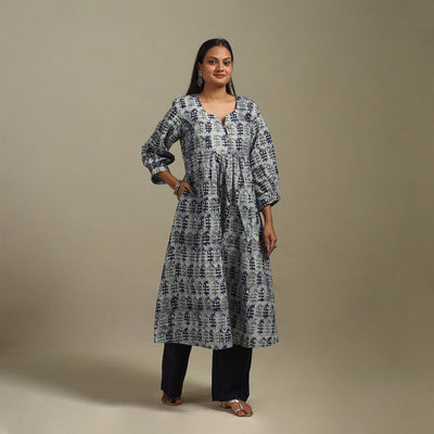 Flared cotton hand batik kurta for women 10 - handcrafted