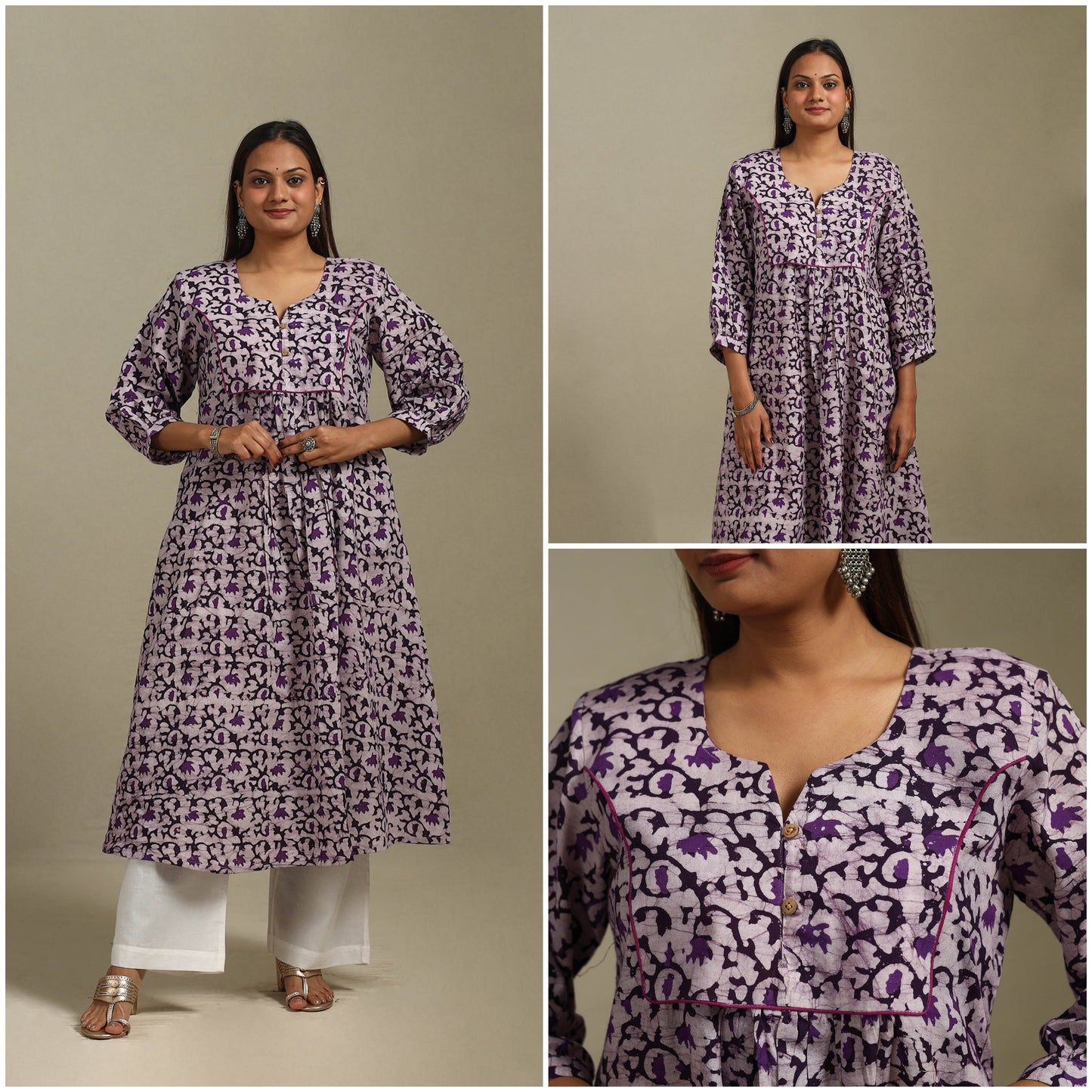 Flared cotton hand batik kurta for women 21 - handcrafted