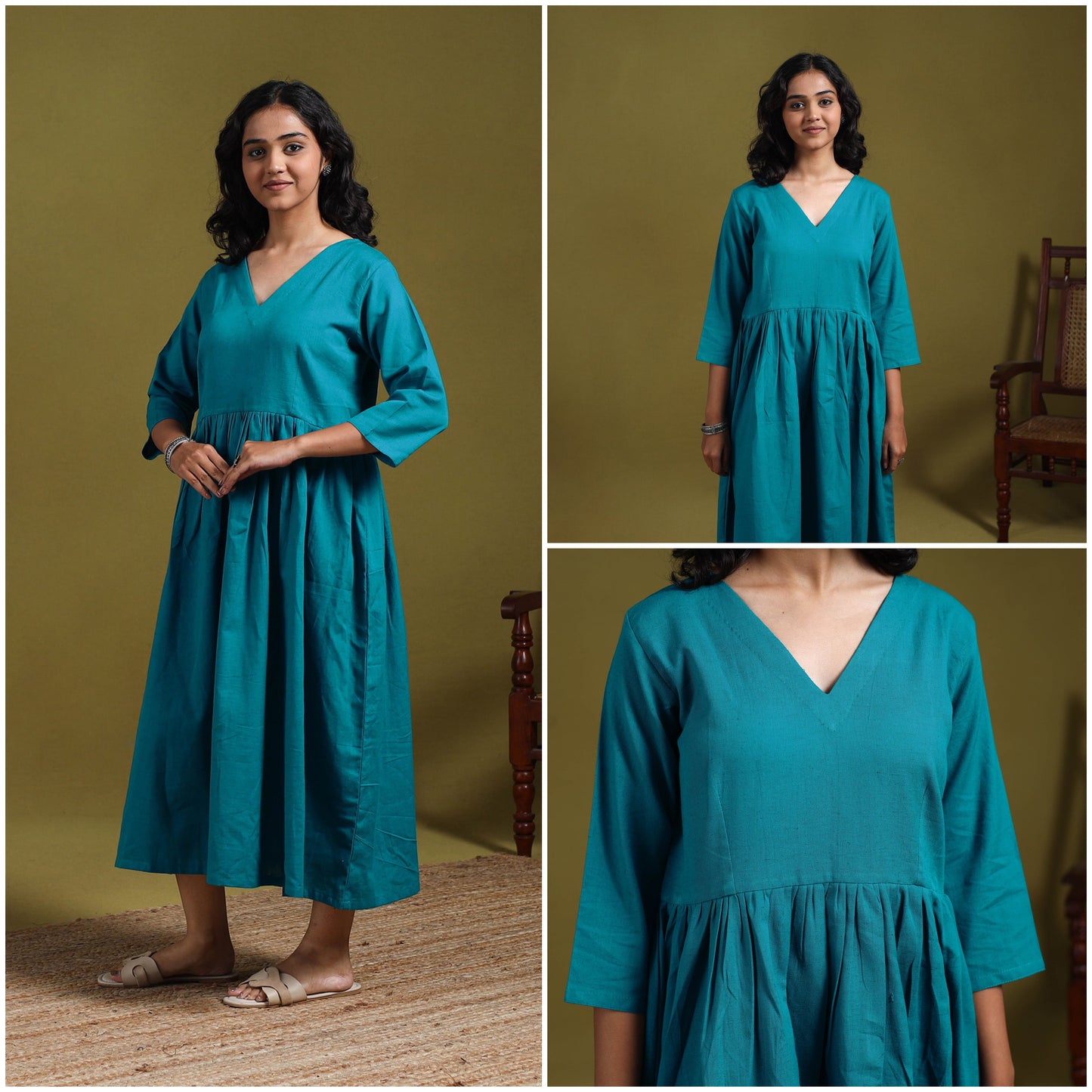 Flex cotton flared plain dress 18 - handcrafted