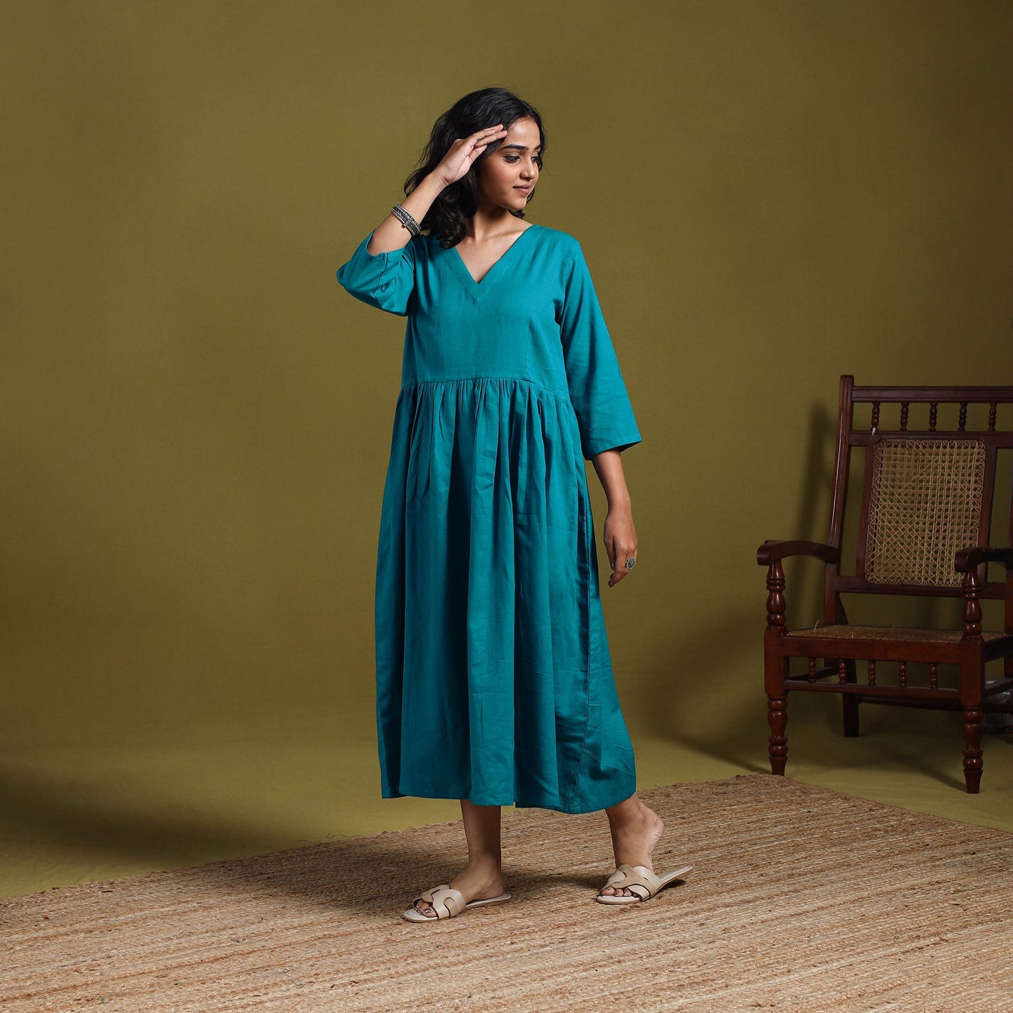Flex cotton flared plain dress 18 - handcrafted