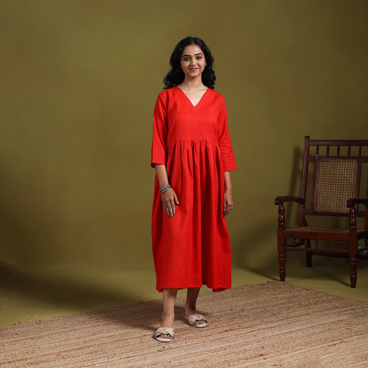 Flex cotton flared plain dress 20 - handcrafted