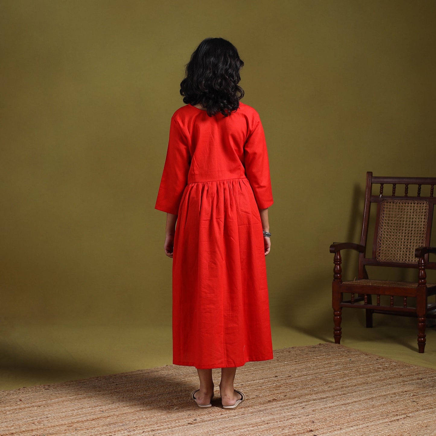 Flex cotton flared plain dress 20 - handcrafted