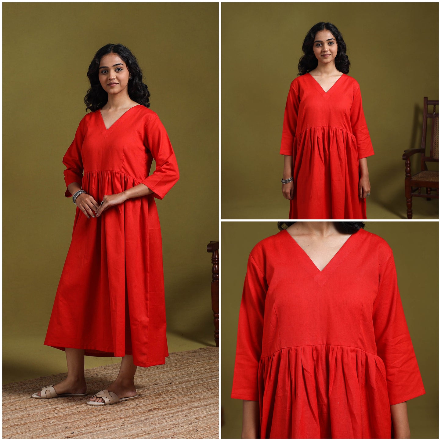 Flex cotton flared plain dress 20 - handcrafted