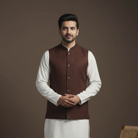 Flex cotton men plain nehru jacket 02 - handcrafted