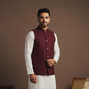 Flex cotton men plain nehru jacket 04 - handcrafted