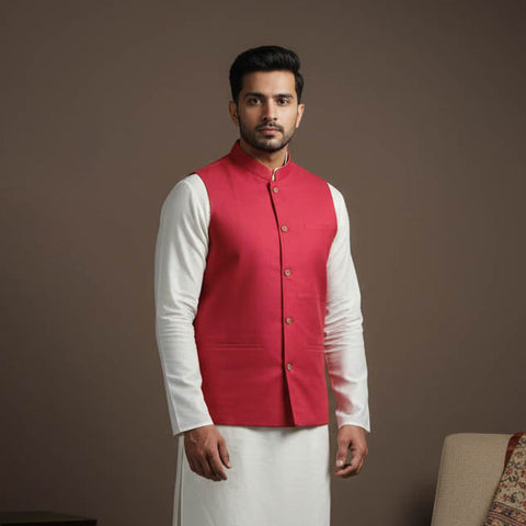 Flex cotton men plain nehru jacket 05 - handcrafted