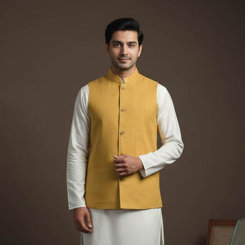 Flex cotton men plain nehru jacket 06 - handcrafted