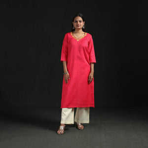 Flex cotton plain hand embroidered straight kurta for women