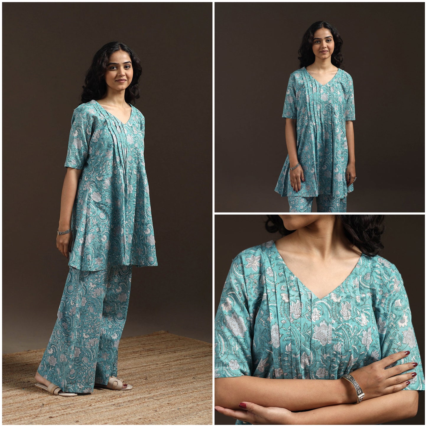 Floral cotton sanganeri co-ord set 10 - handcrafted