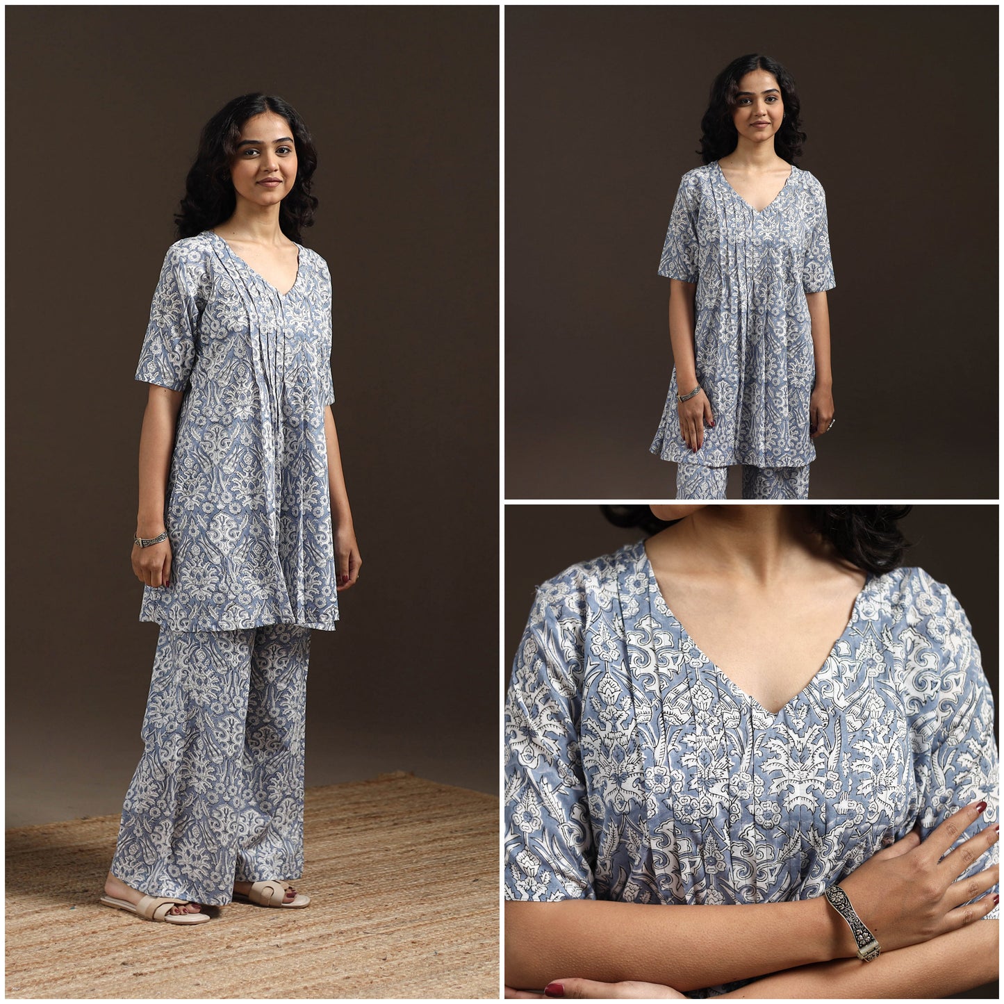 Floral cotton sanganeri co-ord set 12 - handcrafted