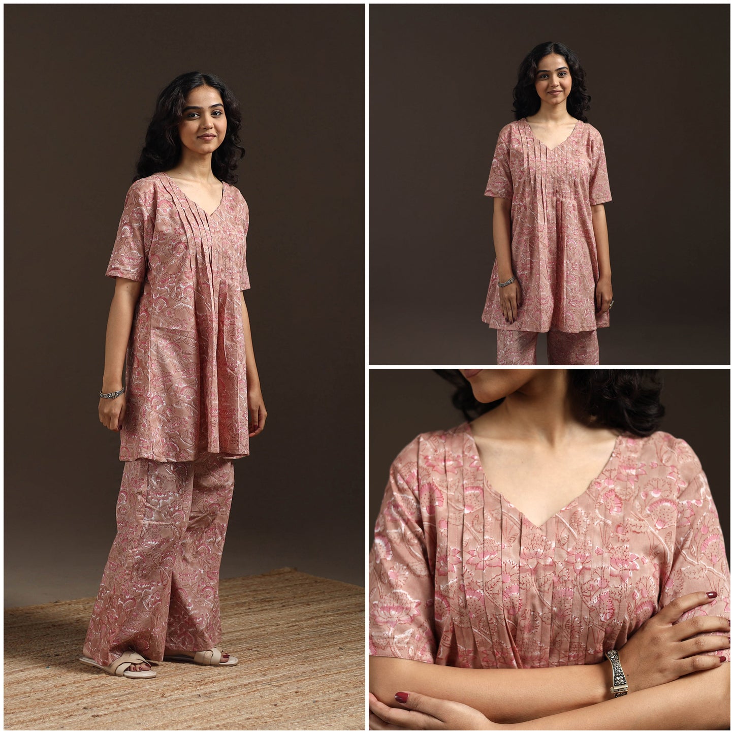 Floral cotton sanganeri co-ord set 13 - handcrafted