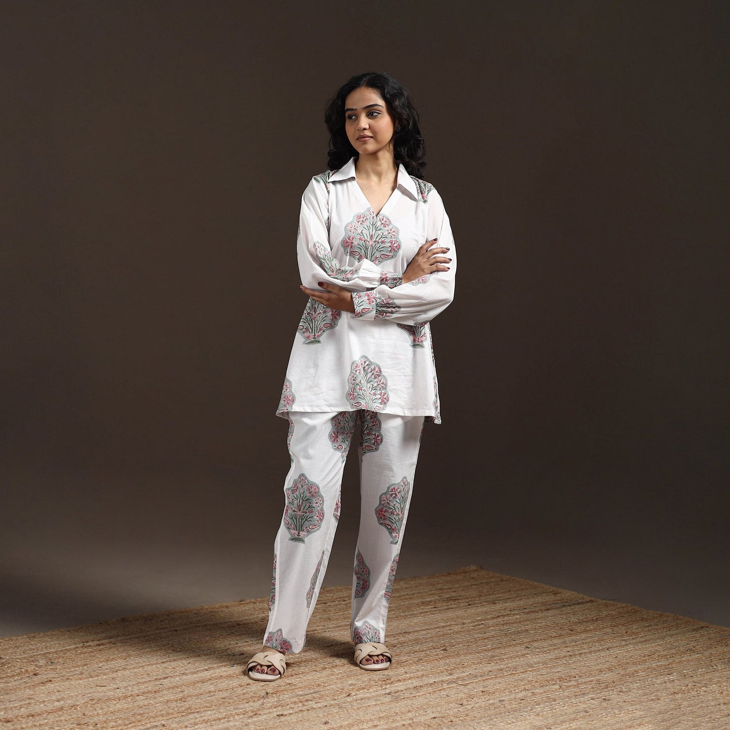 Floral cotton sanganeri co-ord set 15 - handcrafted