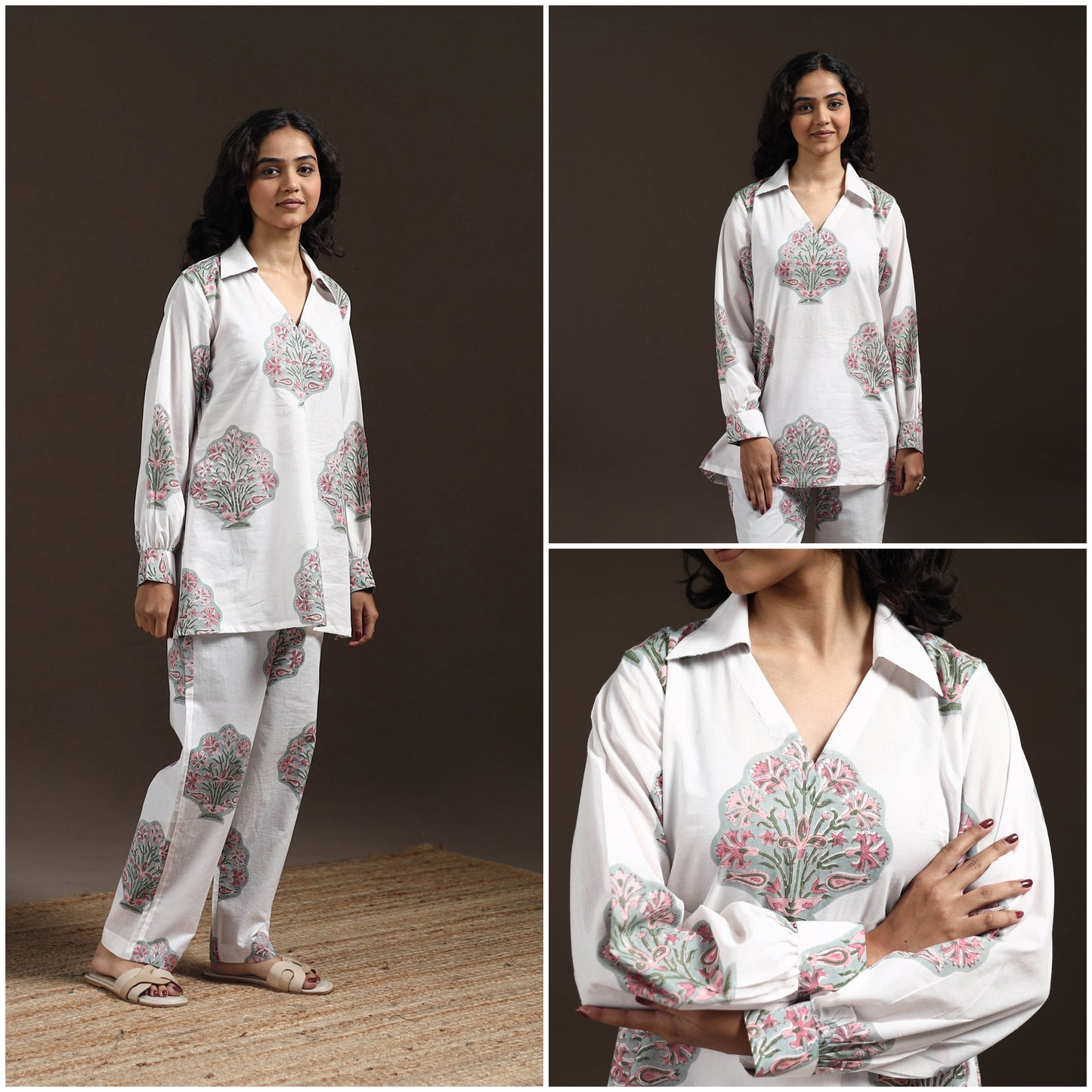 Floral cotton sanganeri co-ord set 15 - handcrafted