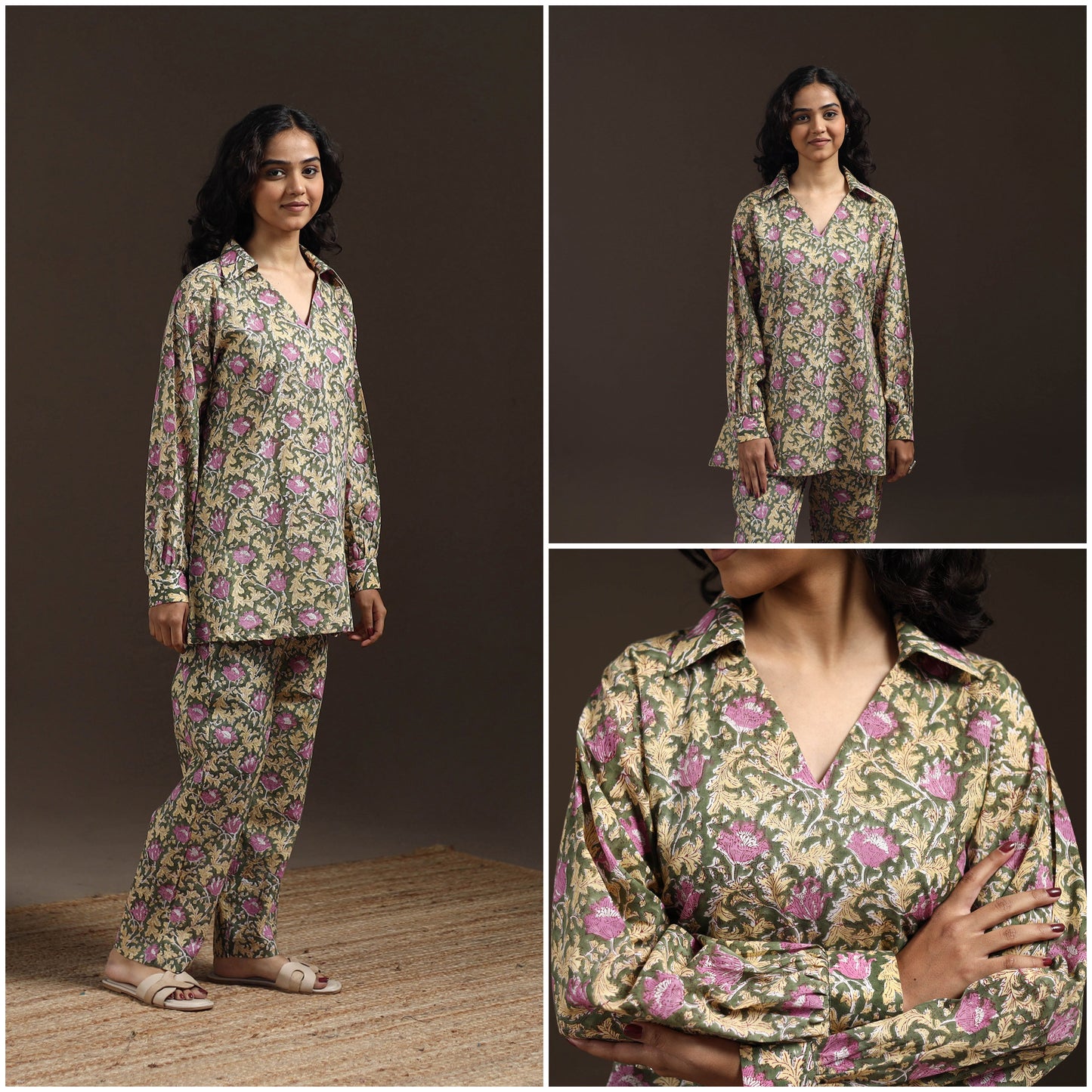 Floral cotton sanganeri co-ord set 16 - handcrafted