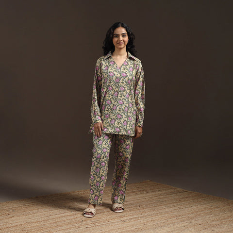 Floral cotton sanganeri co-ord set 16 - handcrafted