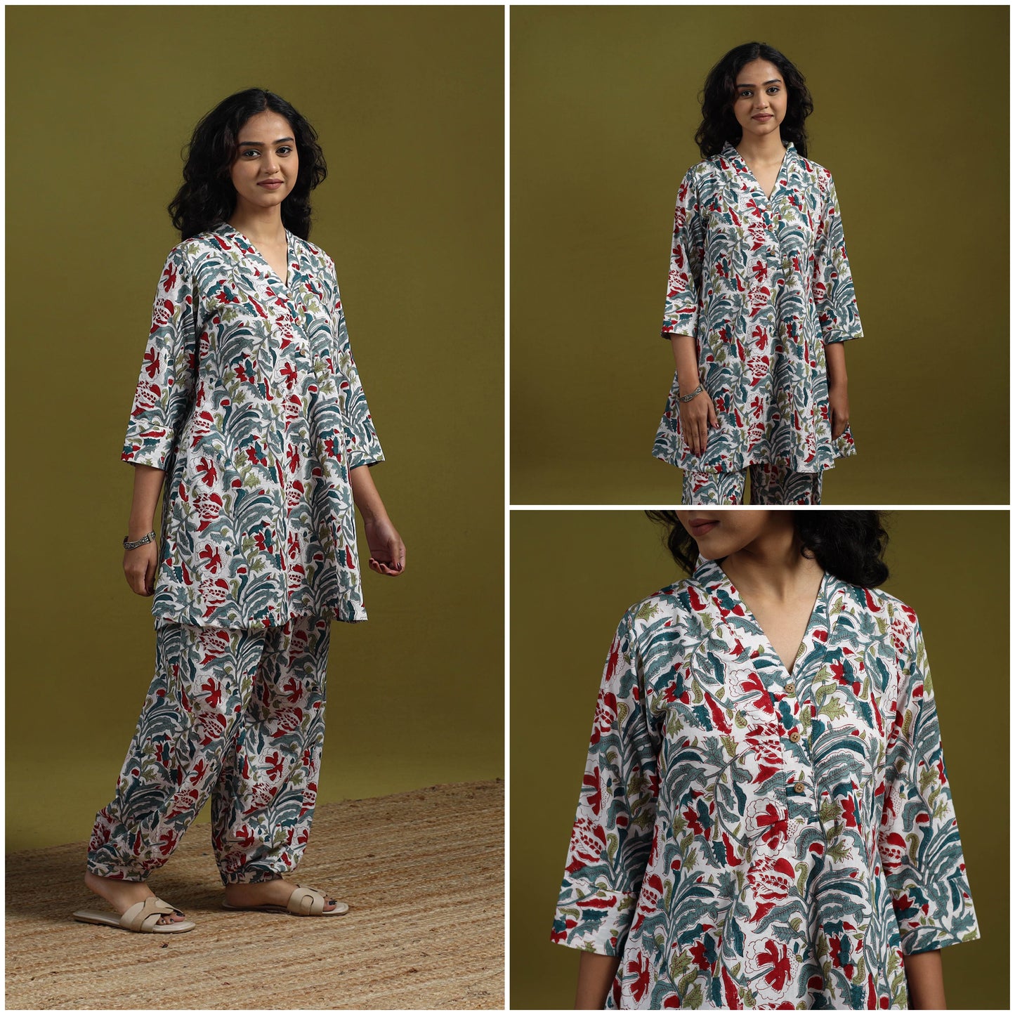 Floral cotton sanganeri co-ord set 05 - handcrafted