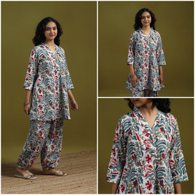 Floral cotton sanganeri co-ord set 05 - handcrafted