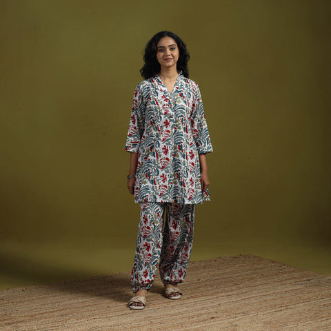 Floral cotton sanganeri co-ord set 05 - handcrafted