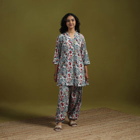 Floral cotton sanganeri co-ord set 05 - handcrafted