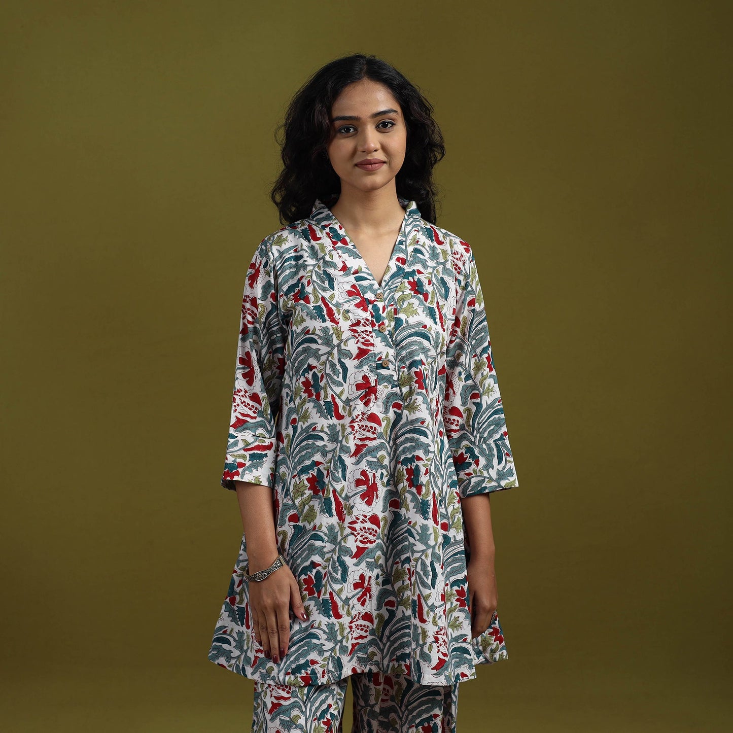 Floral cotton sanganeri co-ord set 05 - handcrafted