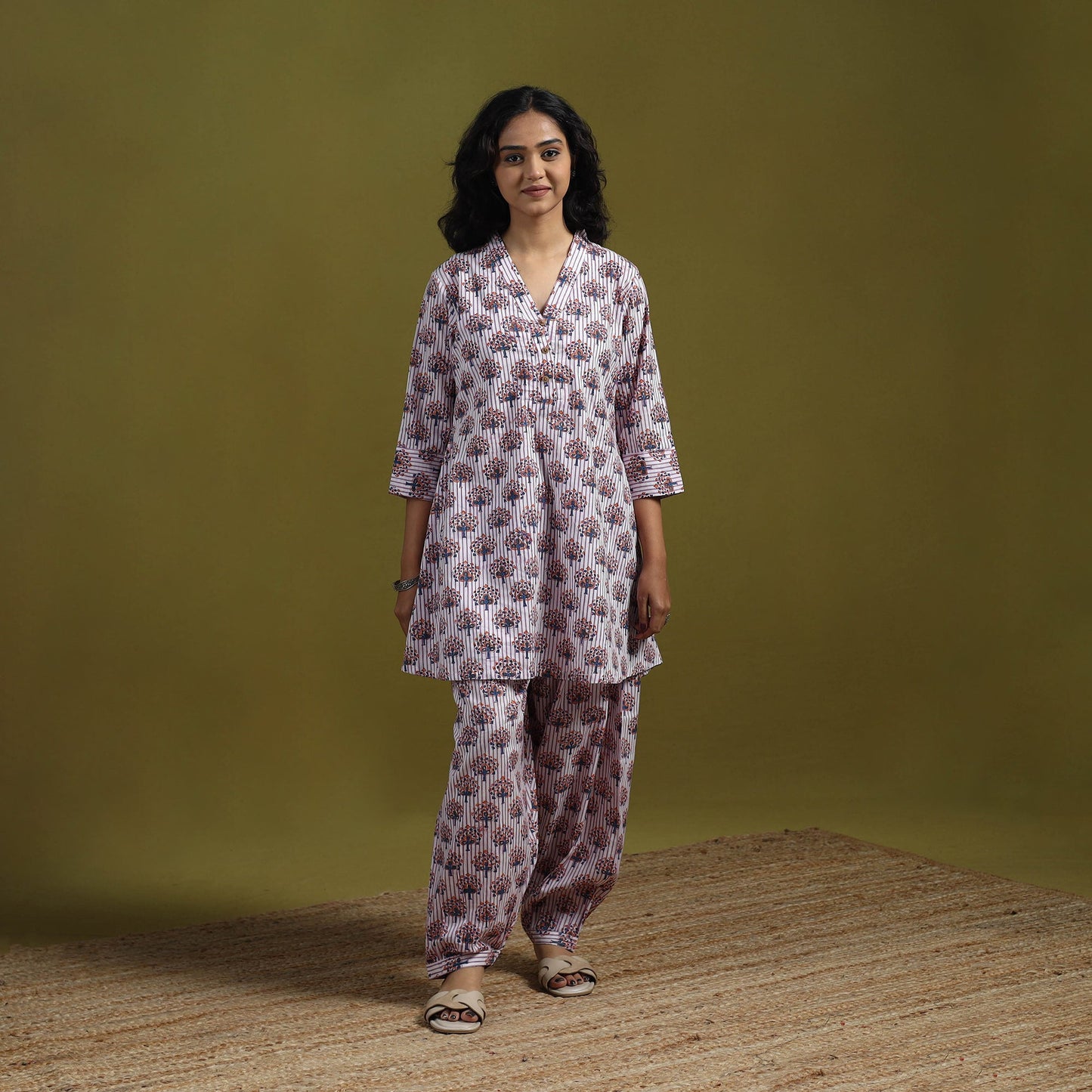 Floral cotton sanganeri co-ord set 06 - handcrafted