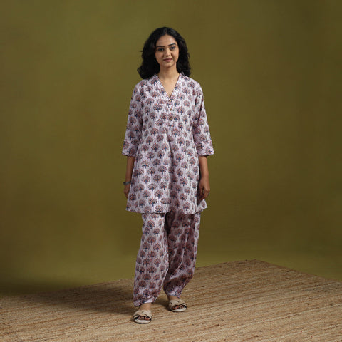 Floral cotton sanganeri co-ord set 06 - handcrafted