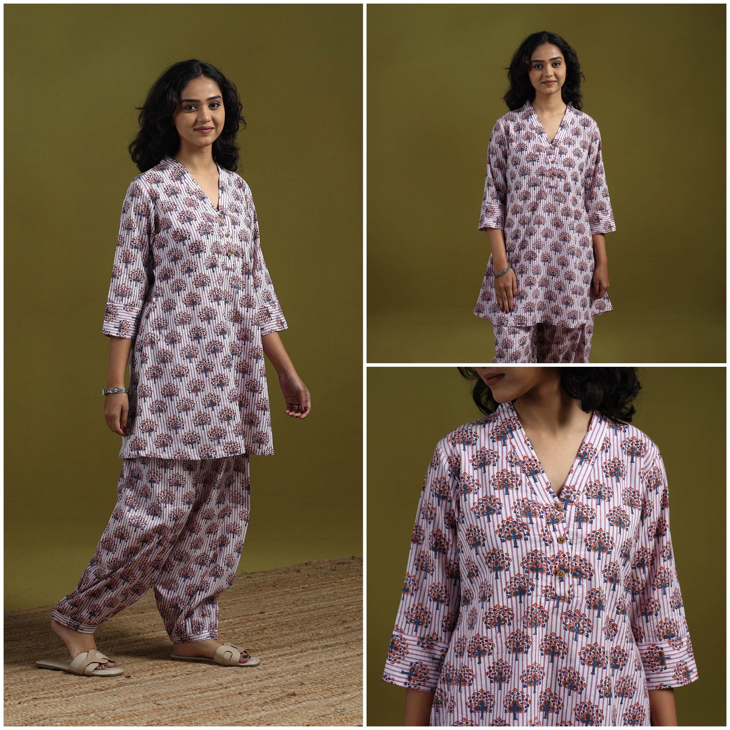 Floral cotton sanganeri co-ord set 06 - handcrafted