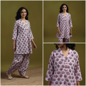 Floral cotton sanganeri co-ord set 06 - handcrafted