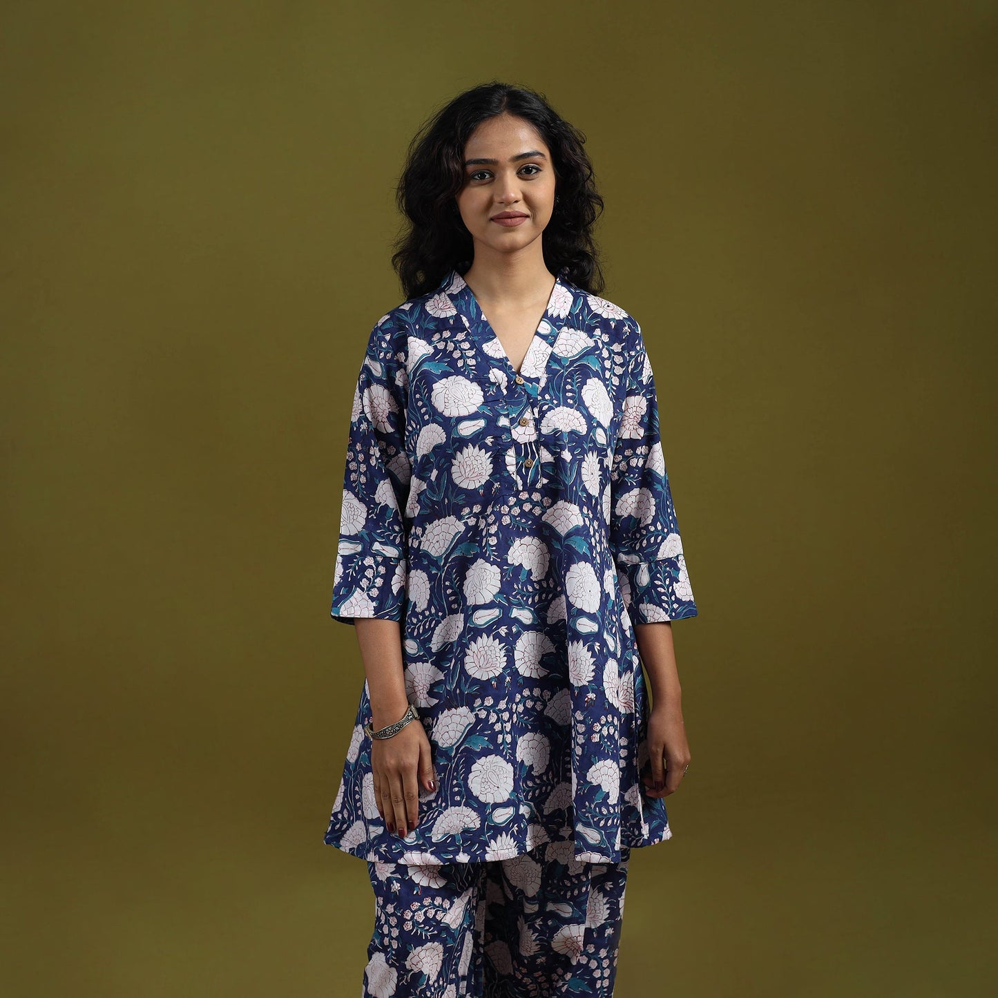 Floral cotton sanganeri co-ord set 07 - handcrafted