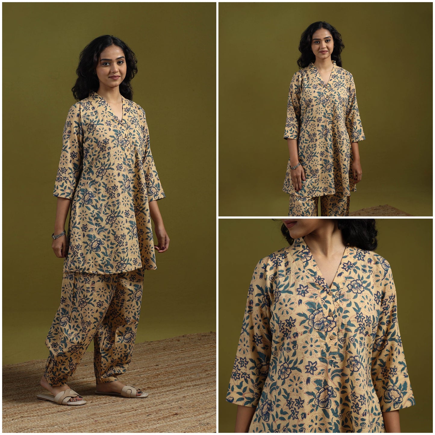 Floral cotton sanganeri co-ord set 08 - handcrafted