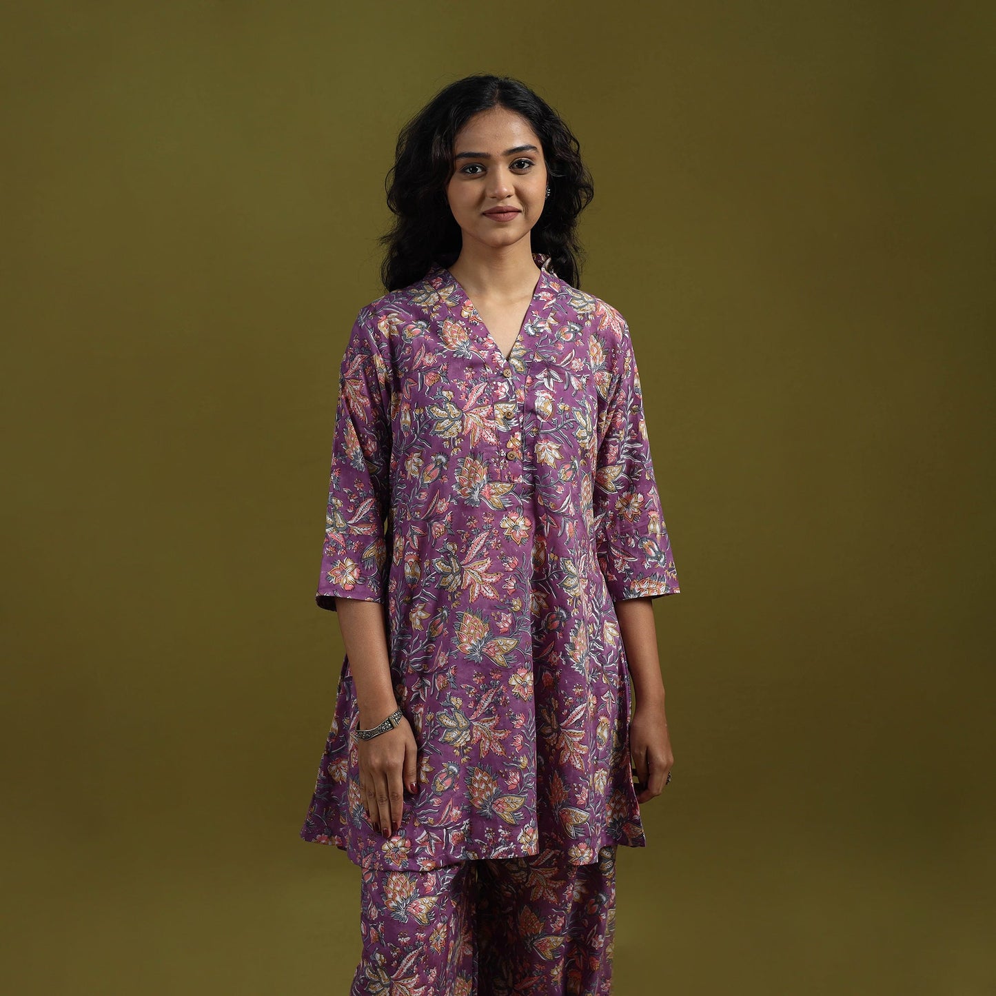Floral cotton sanganeri co-ord set 09 - handcrafted