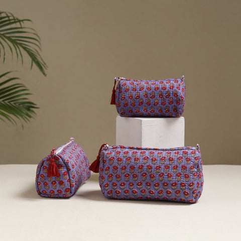 Floral hand block print quilted toiletry bags (set of 3) 02