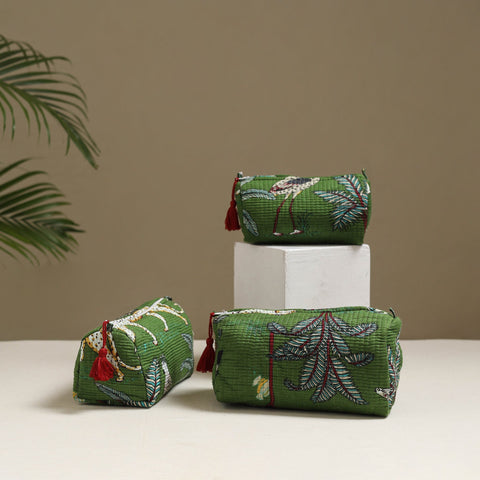 Floral hand block print quilted toiletry bags (set of 3) 08