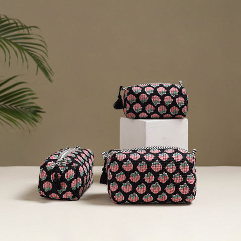Floral hand block print quilted toiletry bags (set of 3) 20