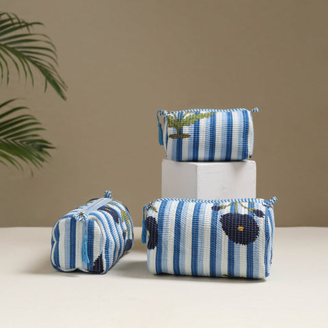 Floral hand block print quilted toiletry bags (set of 3) 21