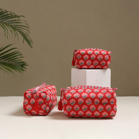 Floral hand block print quilted toiletry bags (set of 3) 23