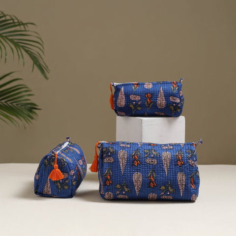 Floral hand block print quilted toiletry bags (set of 3) 24