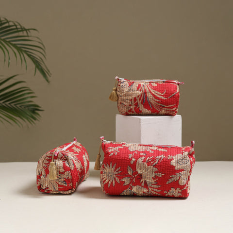 Floral hand block print quilted toiletry bags (set of 3) 26