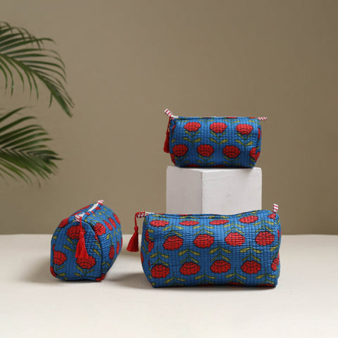 Floral hand block print quilted toiletry bags (set of 3) 27