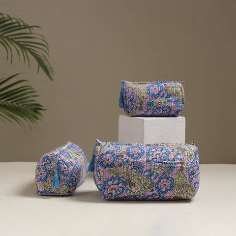 Floral hand block print quilted toiletry bags (set of 3) 28