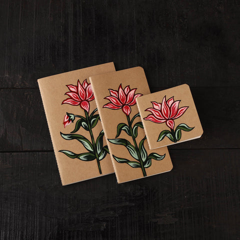 Floral handpainted handmade paper diaries (set of 3) 09